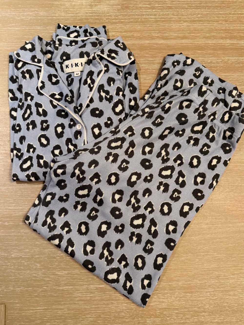 Kikit Leopard Print Pajama Set Matching Loungewear Blue and Gray Medium